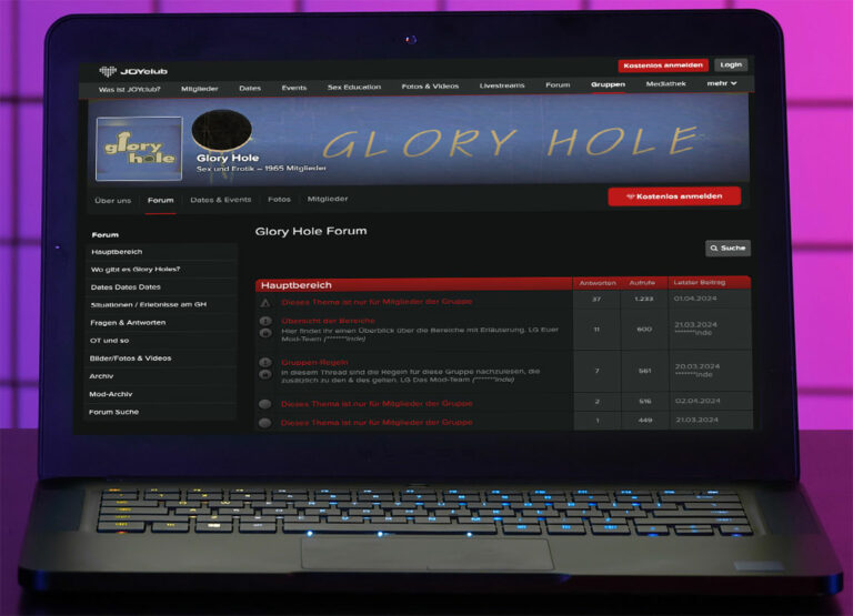 Laptop mit Glory Hole Forum auf Joyclub
